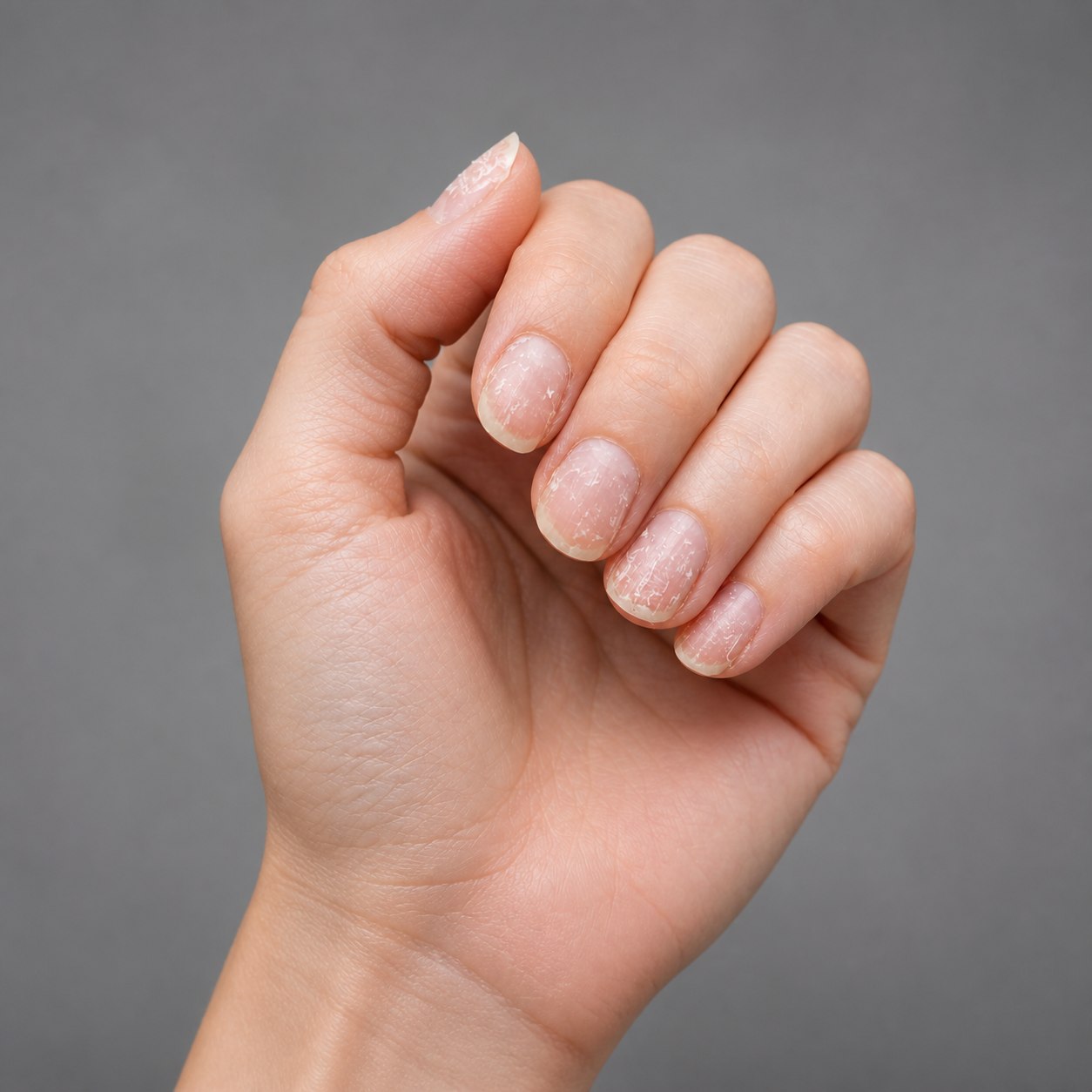 Day 0 brittle nails before Pro Nail Hardener treatment