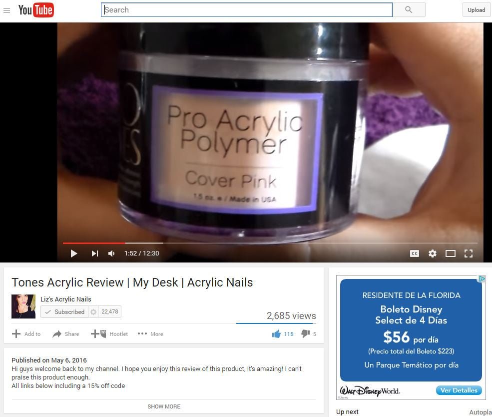 Tones Review by Liz's Acrylic Nails: Pro Acrylic Polymer: Cover Pink & Monomer - Tones