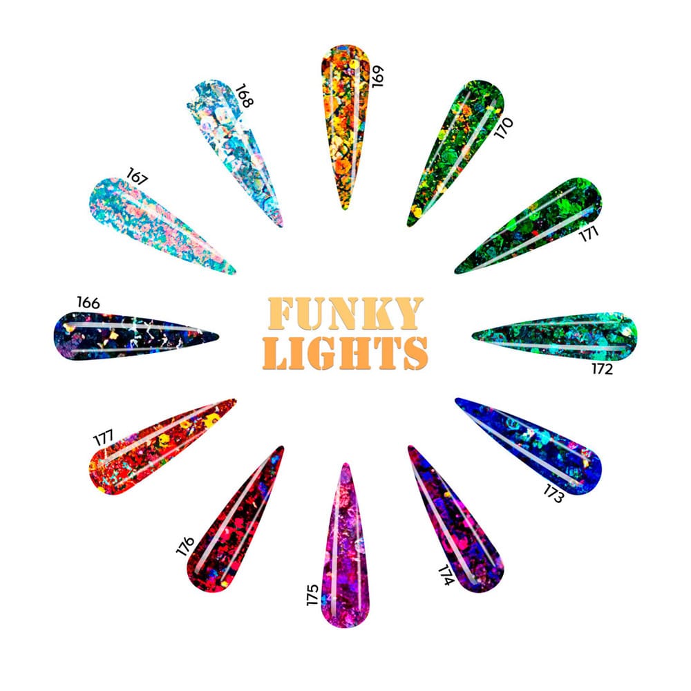 Acrylic Art Powder - Encapsulated Collection: Funky Lights (12 x 0.25 oz) — Detail View | Tones Professional Nail Products