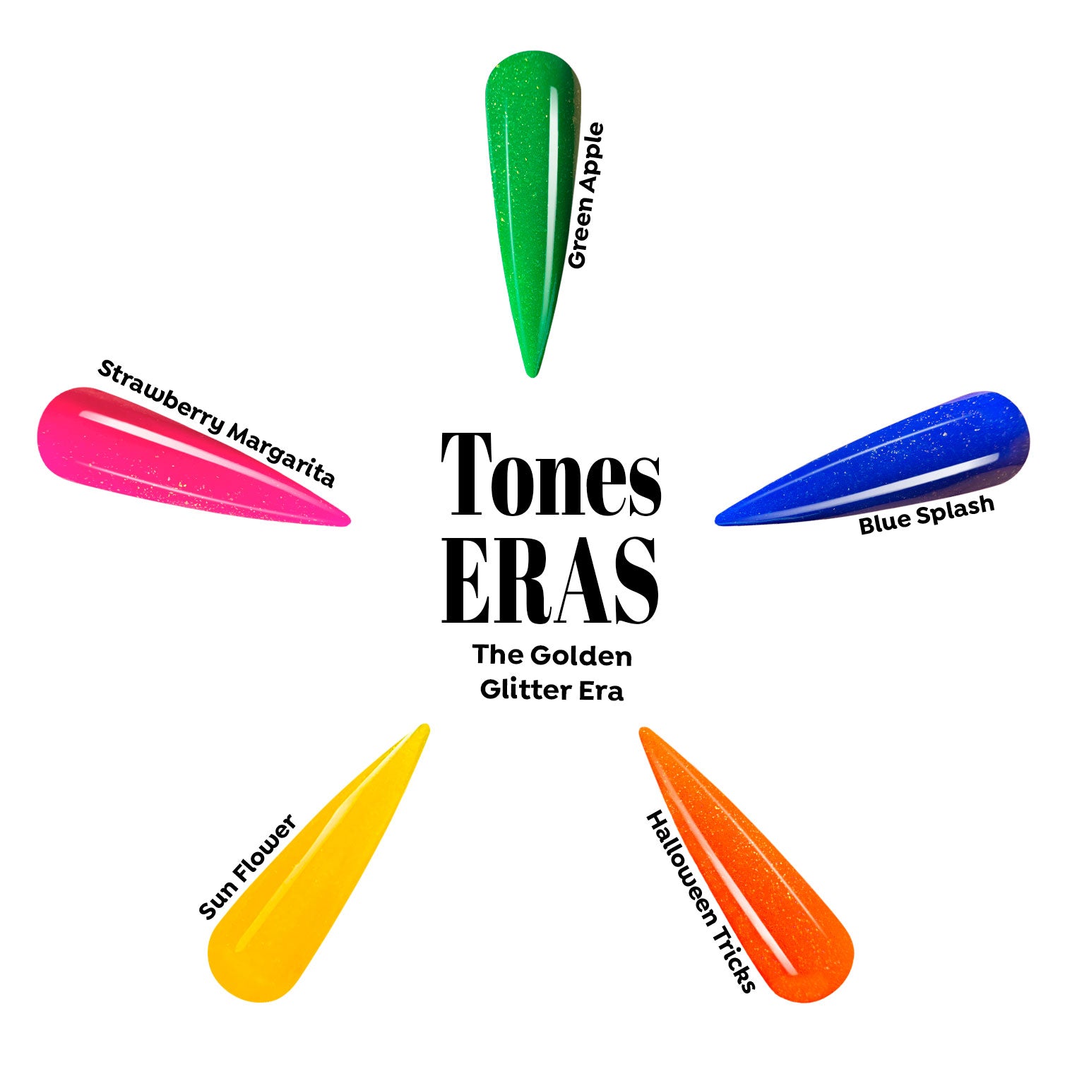 Coverland Acrylic Powder Collection (5 x 1.5 oz) "The Golden Glitter Era" — Tones Professional Nail Products