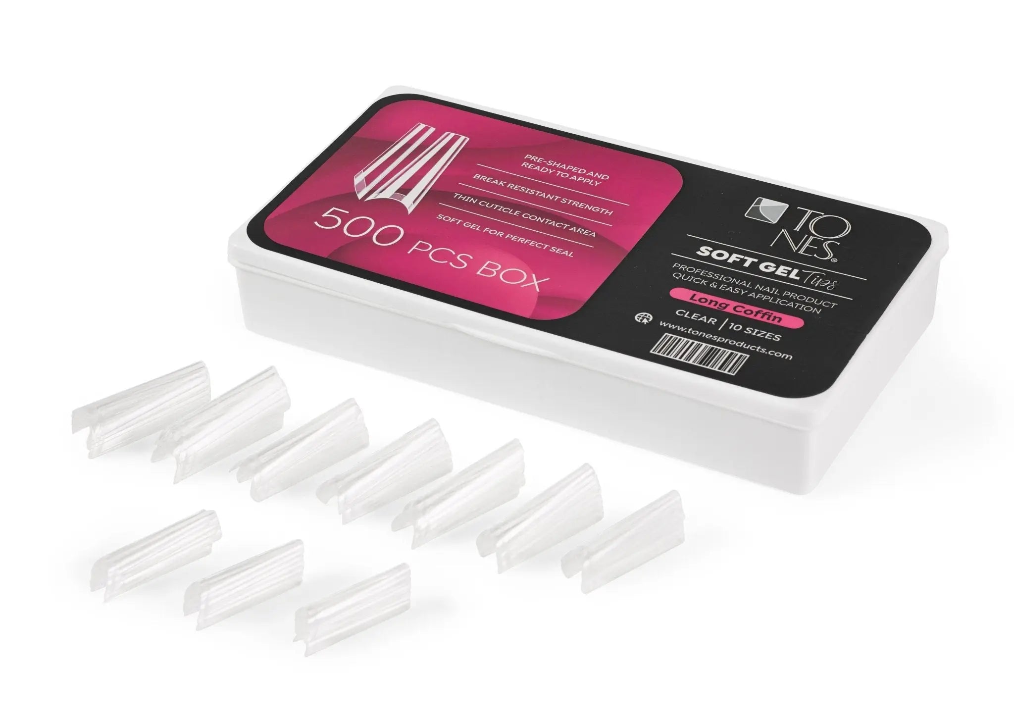 Soft Gel Tips Long Coffin - 500 Pcs - Tones