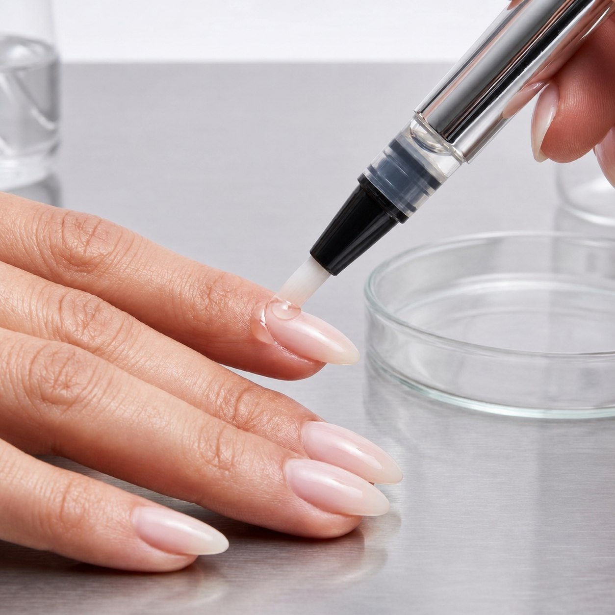 Peptide Infused Cuticle Serum application on nail