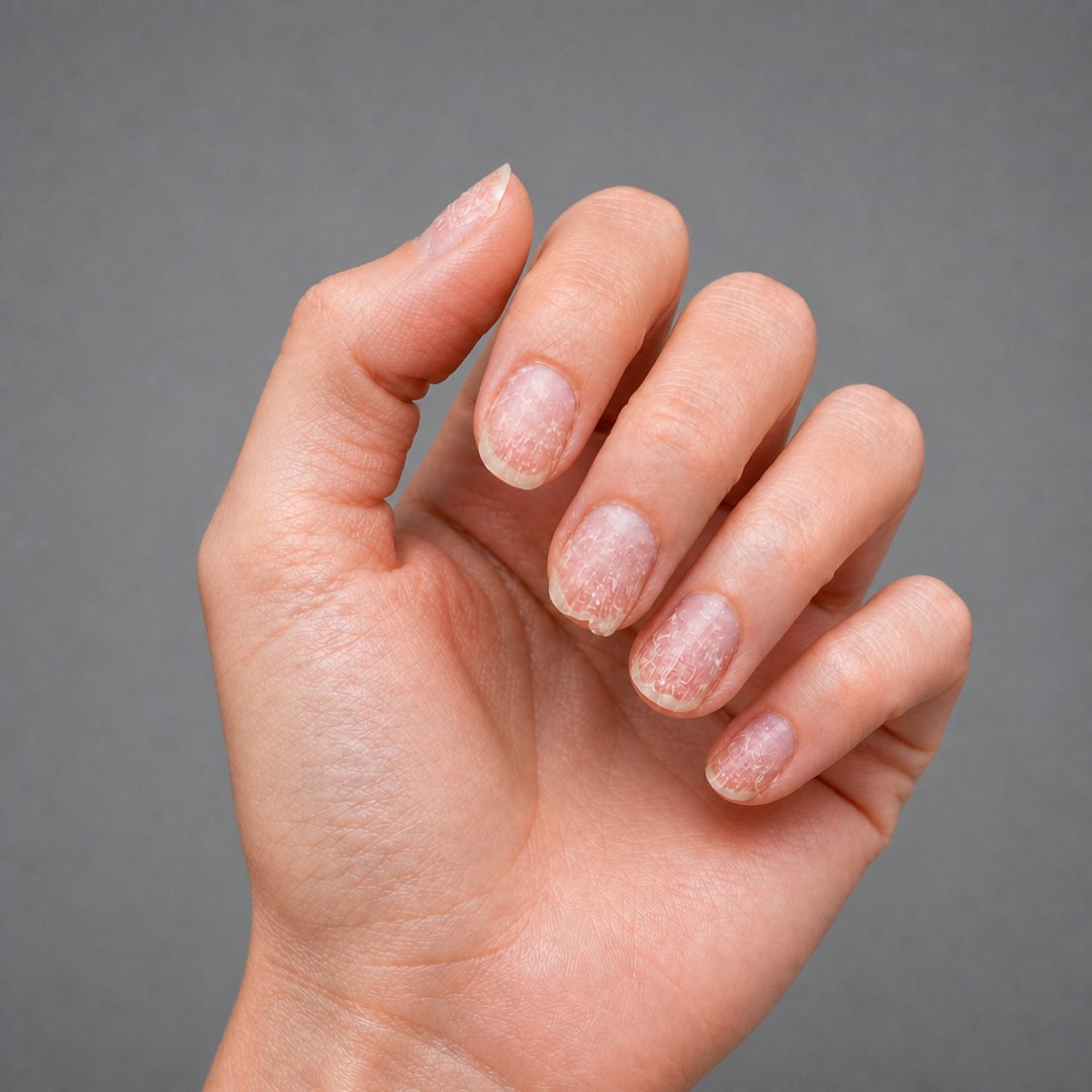 Day 0 brittle nails before Pro Nail Hardener treatment